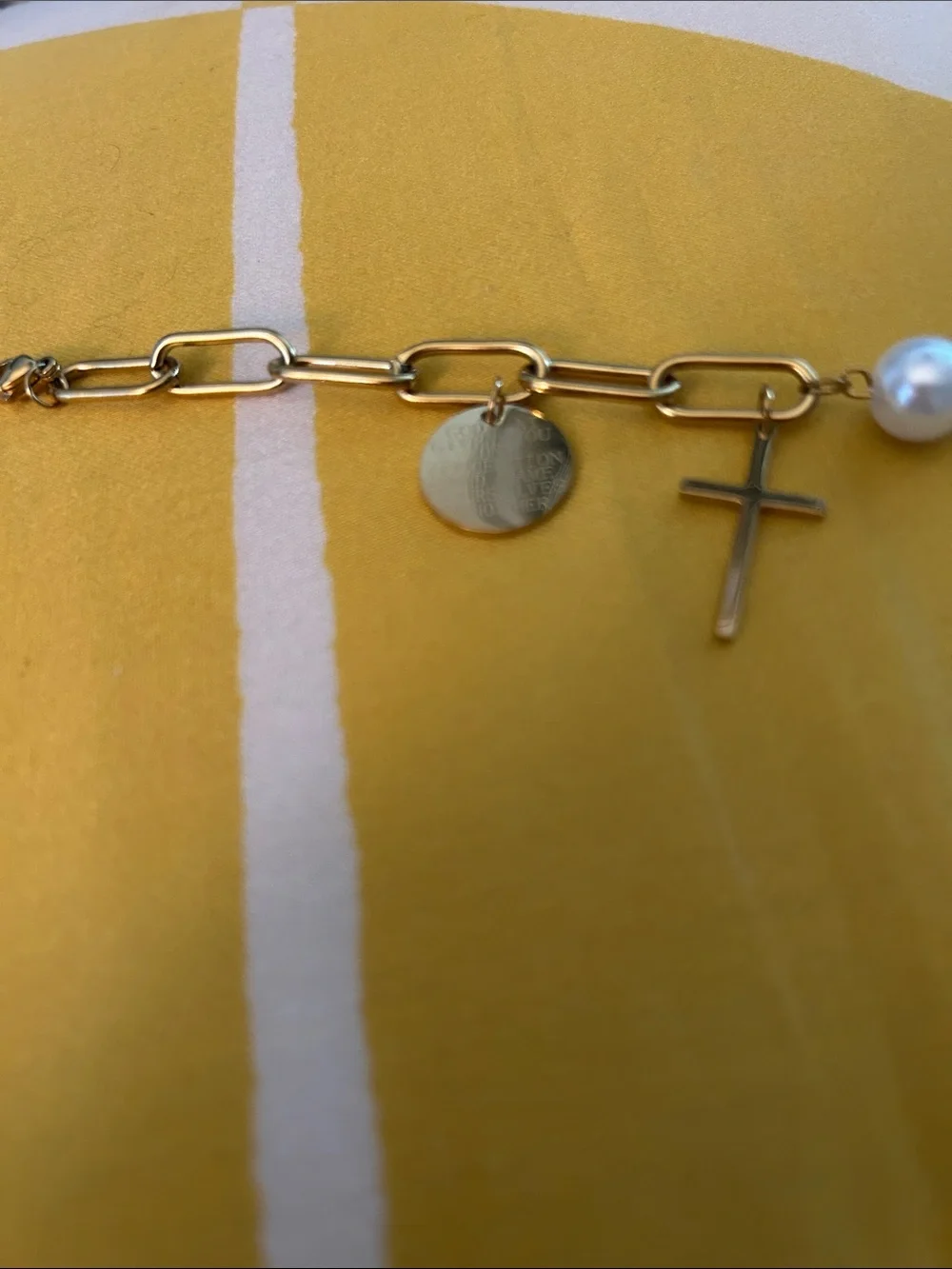 Gold Pearl & Cross Charm Bracelet - Women's Jewelry NWOT